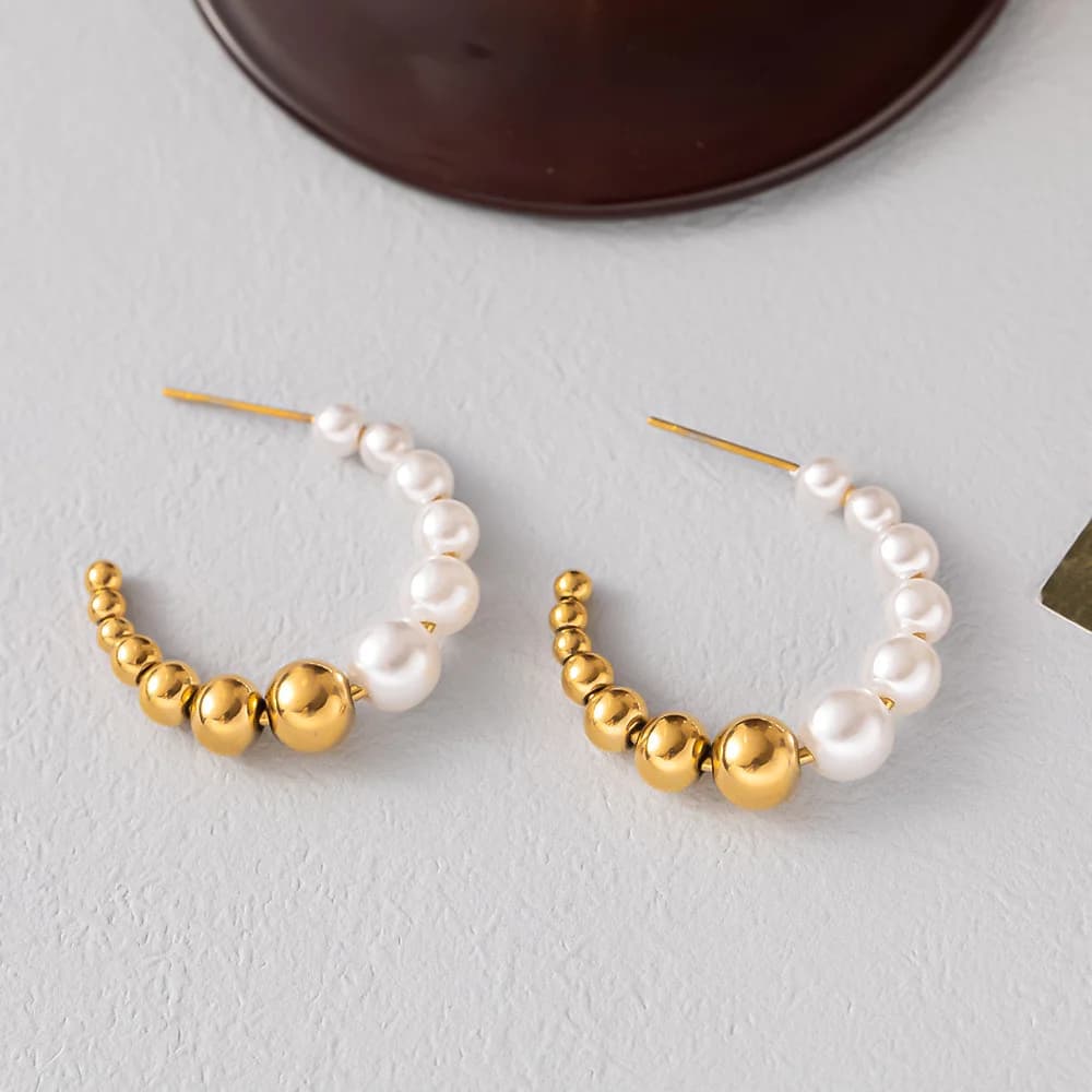 Gold Pearl Stud Earrings