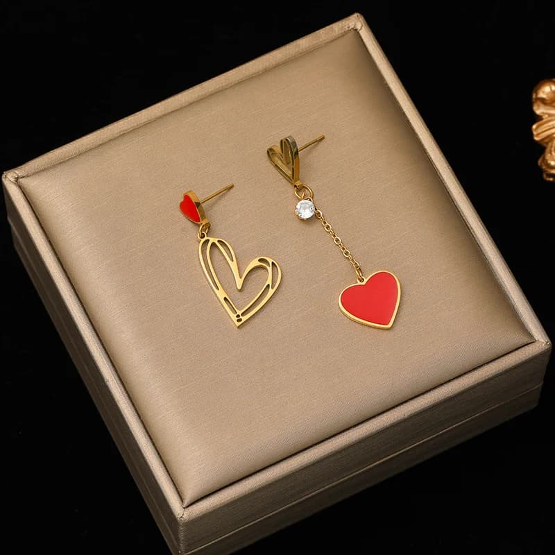 Cherry Zircon Stud Earrings, Waterproof Stainless Steel