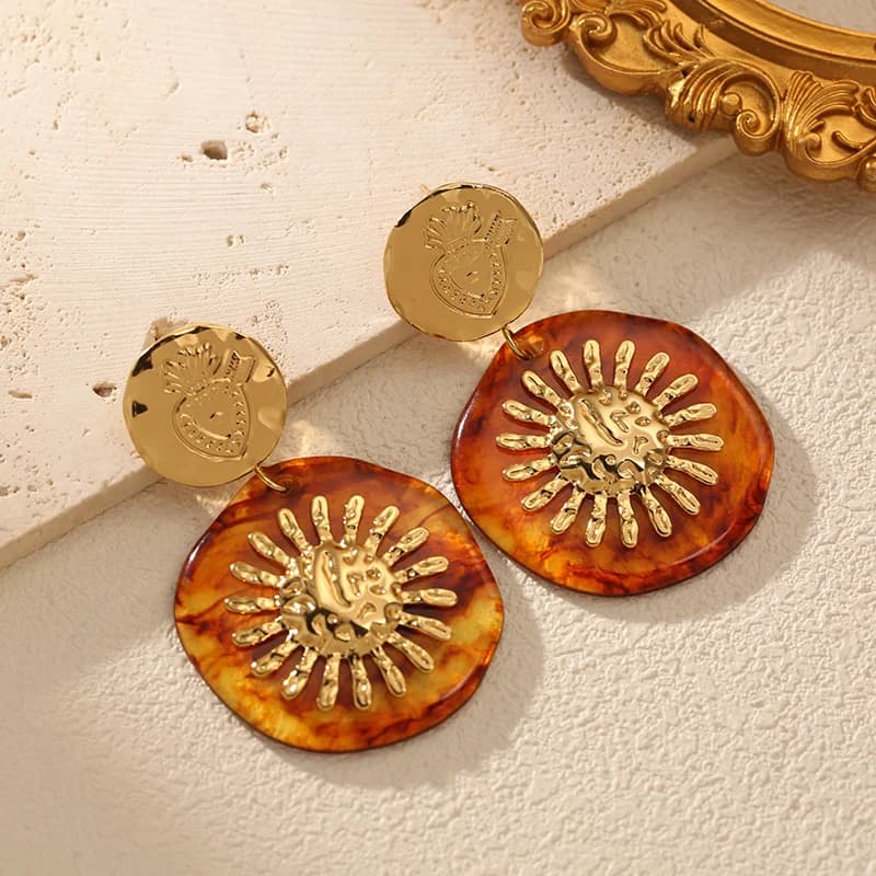 Exaggerated Resin Sun Stud Earrings in Stainless Steel