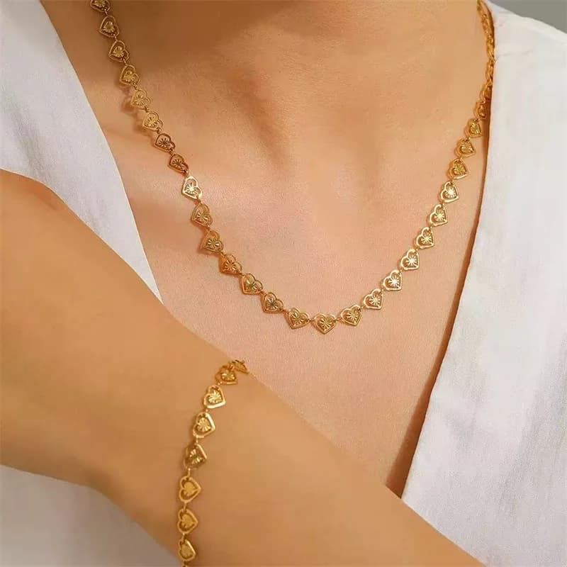 Silver Heart Necklace, Bracelet, and Earrings Set