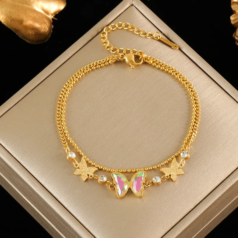 Gold Color Textured Charm Bracelet Wrist Chain