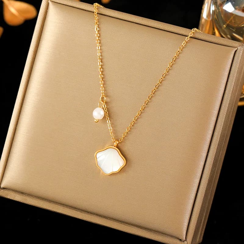 Double Chain Starfish Shell Pendant Necklace, Gold