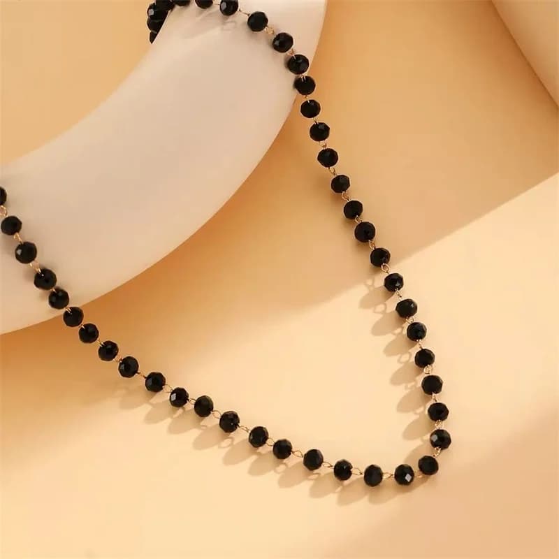 Black Bead Chain Necklace and Bracelet Set
