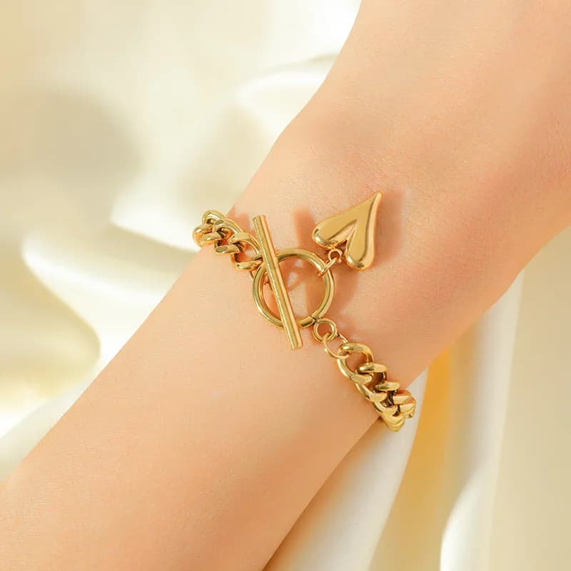Браслет с шармом в форме сердца, позолота 18K