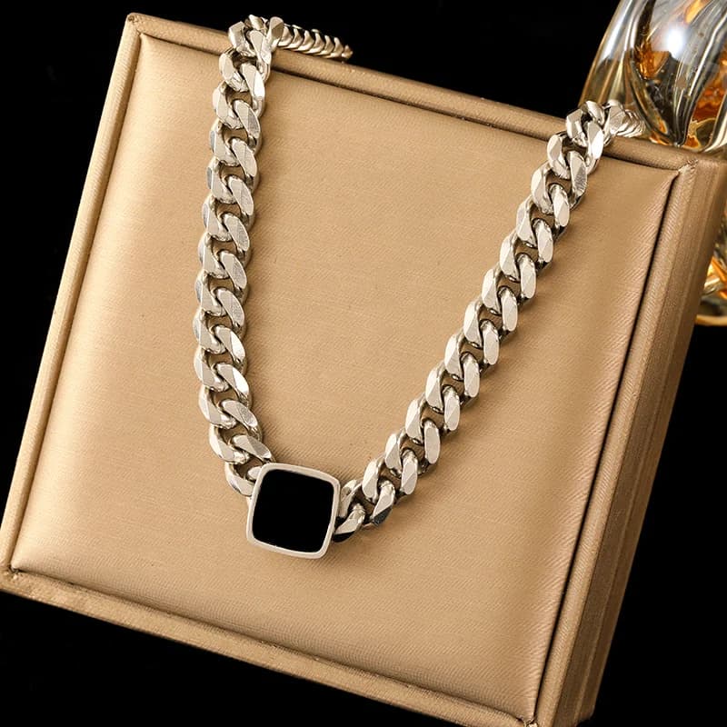 Silver Color Thick Chain Stainless Steel Necklace
