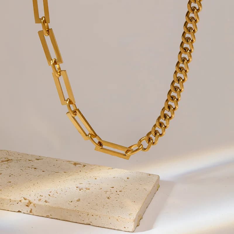 Big Link Chain Collar Necklace, Gold Color