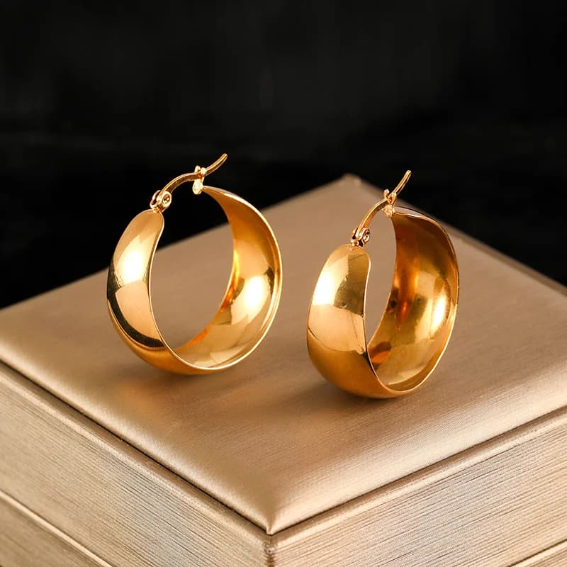 Stainless Steel Gold Round Hoop Earrings