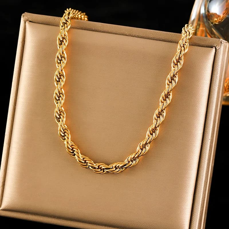Wheat Chain Necklace, 18K Gold Plated Texture