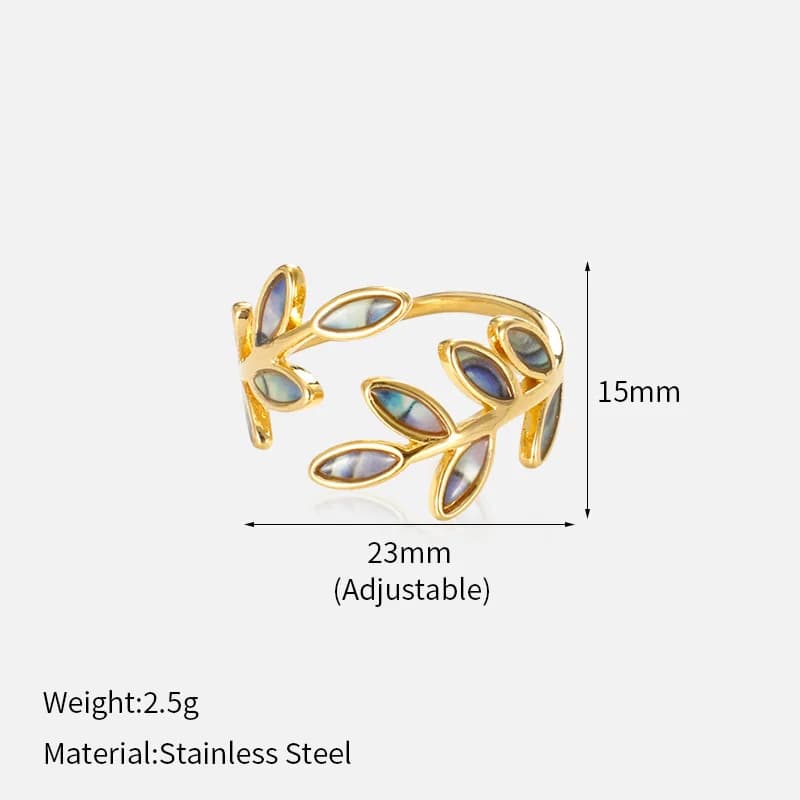 Enamel Leaf Open Adjustable Ring