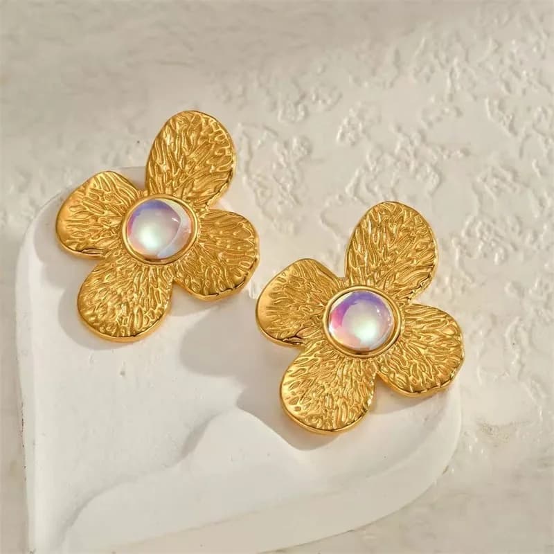 Blue Stone Drop Dangle Earrings, Gold Plated