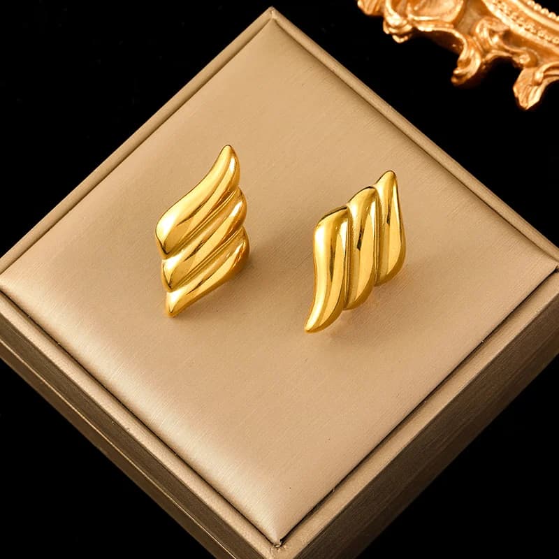 Geometric Heart Gold Color Stud Earrings