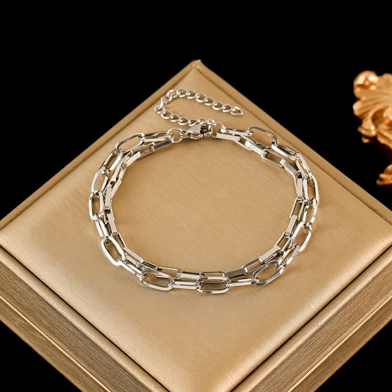 316L Stainless Steel Silver Color Thick Chain Bangle