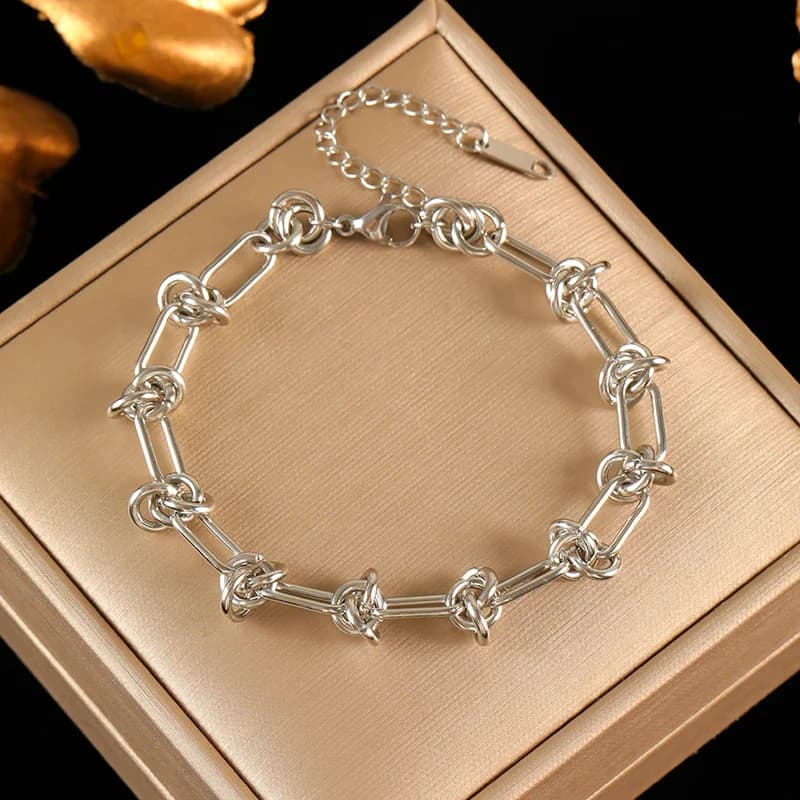 Silver Color Heart Beads Charm Bangle