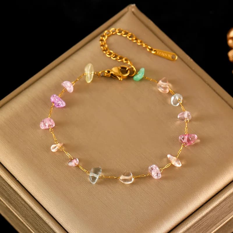Stainless Steel Thin Colored Stone Charm Bracelet
