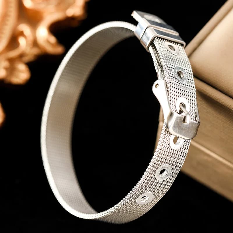 Silver Color Chain Bangle Bracelet, Stainless Steel