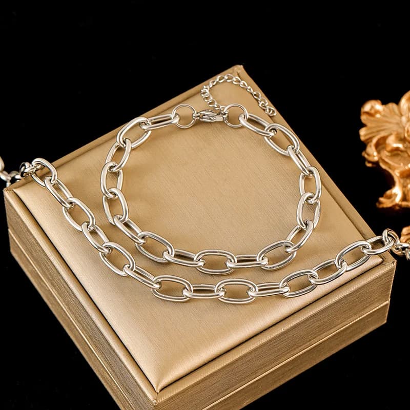 Silver Color Chain Necklace and Bracelet Set