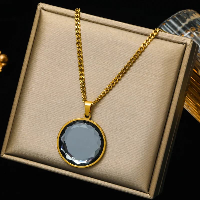 Large Square Zirconia Crystal Pendant Necklace
