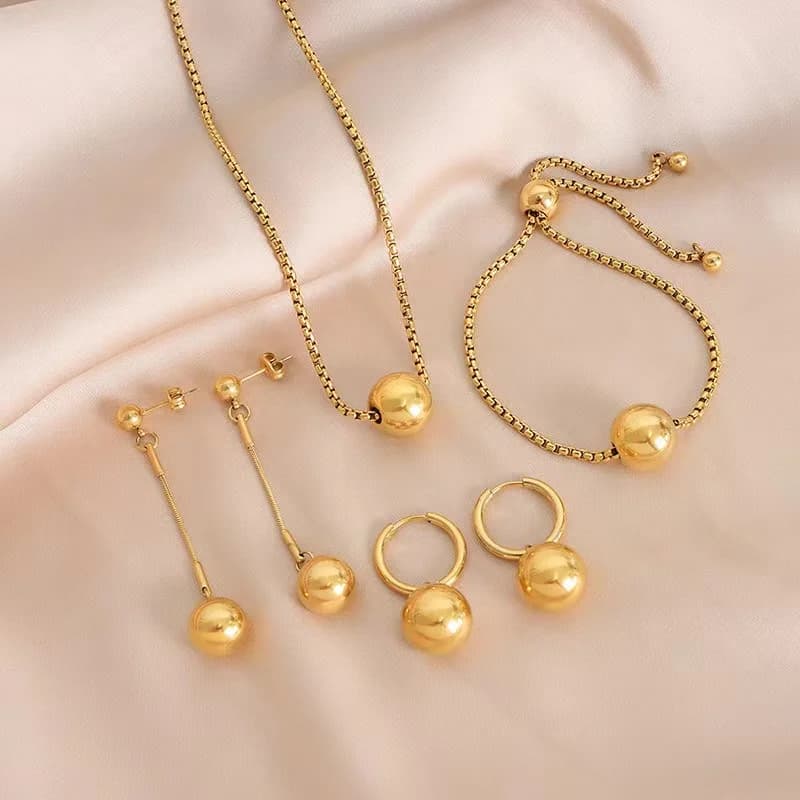 316L Stainless Steel Gold Bead Ball Jewelry Set