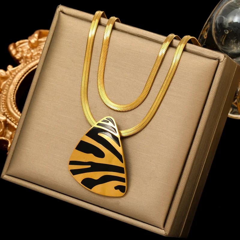 Black Geometric Pendant Double Layer Necklace