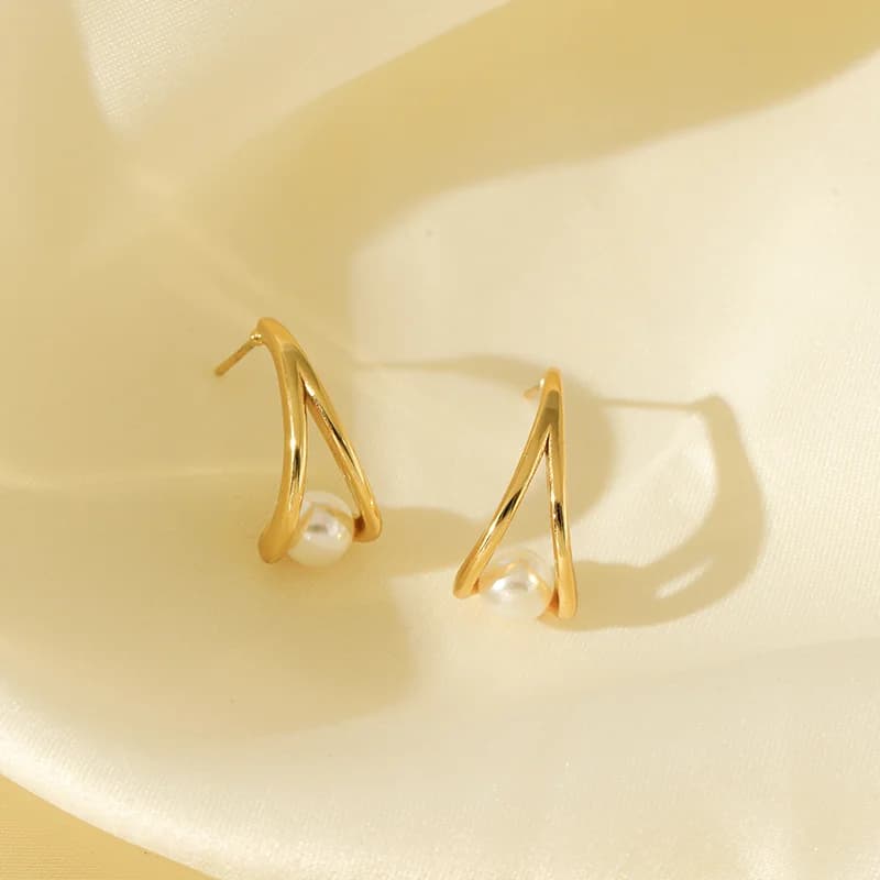 Creative Pearl Drop Earrings, 18K Gold Plated