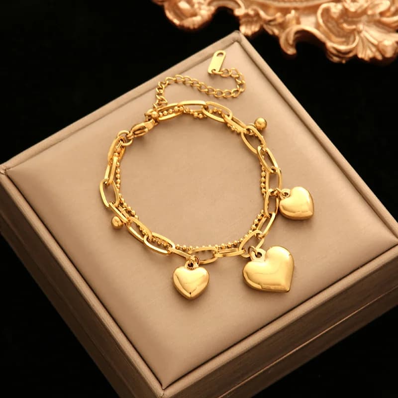 Gold Color Textured Charm Bracelet Wrist Chain