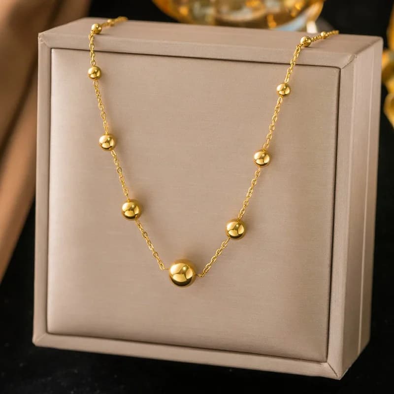 Delicate Gold Bead Long Y-Shaped Pendant Necklace