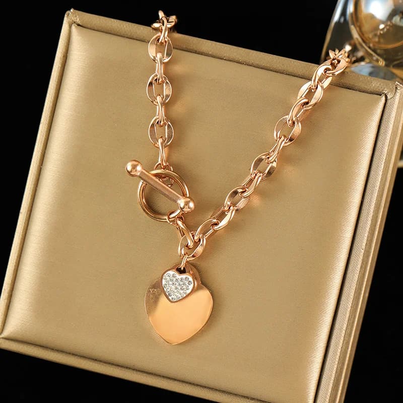 Double Heart Necklace and Bracelet Set, Silver
