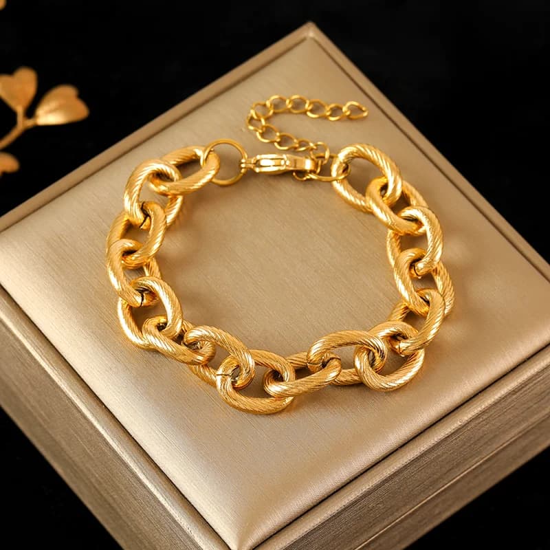 316L Stainless Steel Silver Color Thick Link Necklace and Bracelet Set