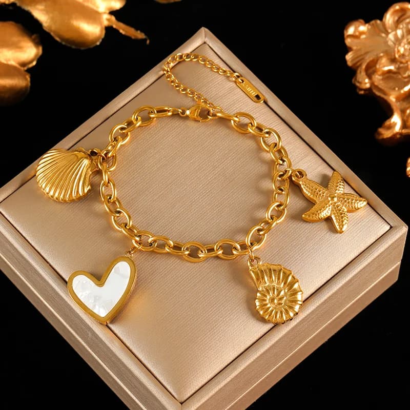 Stainless Steel Rhinestone Lock Charm Bracelet
