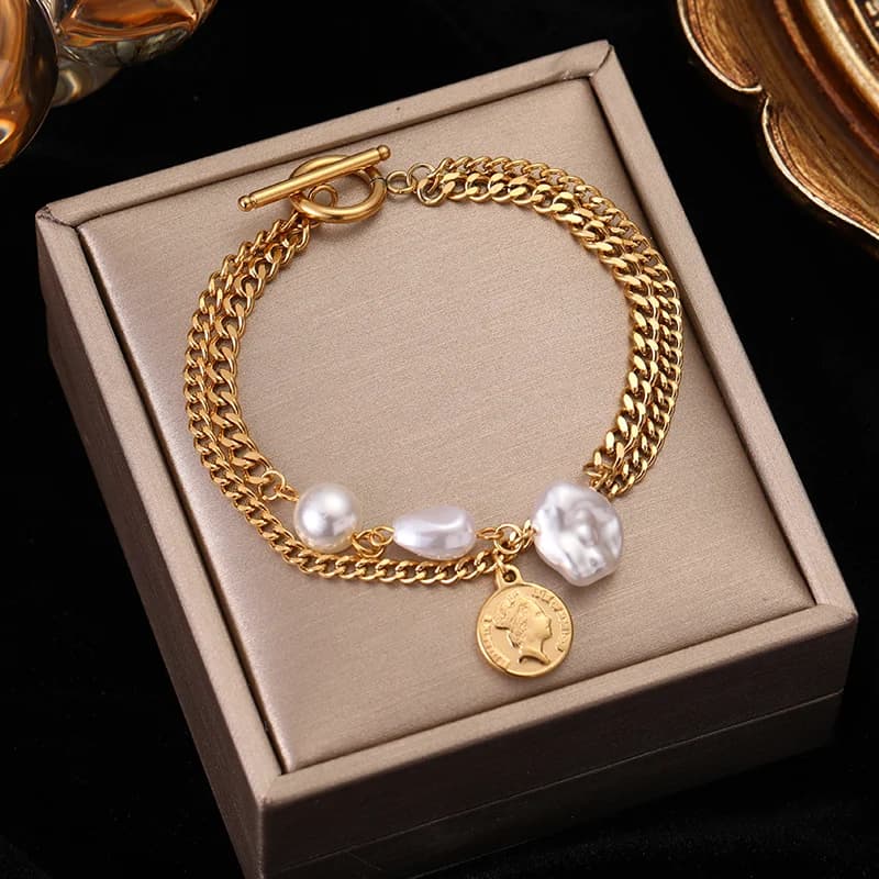 Stainless Steel Gold Multilayer Wide Bracelet