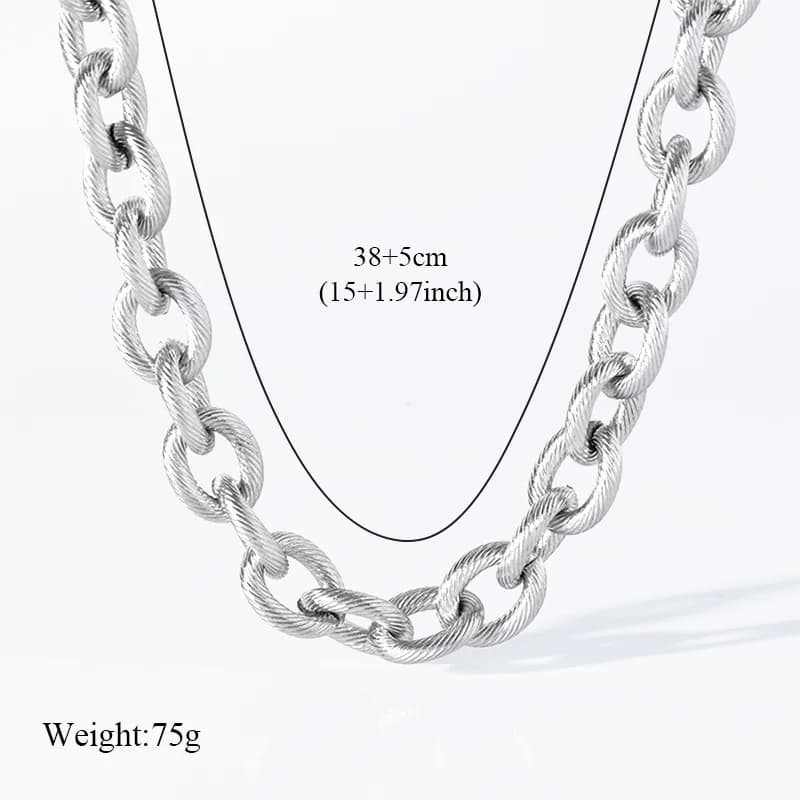 316L Stainless Steel Silver Color Thick Link Necklace and Bracelet Set