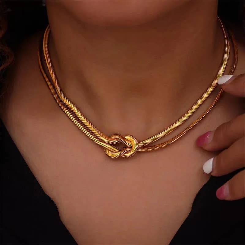 Gold Snake Chain Knot Necklace and Bracelet Set