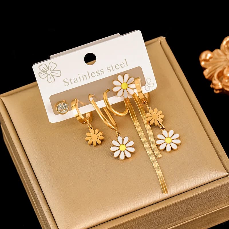 Stainless Steel Earring Set, Gold Plated