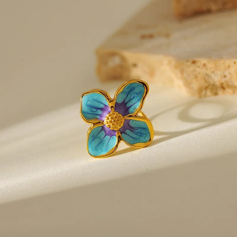 Blue-Purple Flower Open Ring