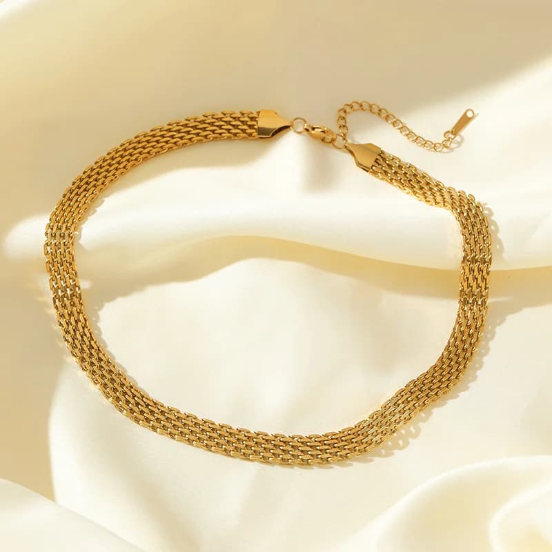 316L Stainless Steel Gold Color Watch Chain Necklace and Bracelet Set