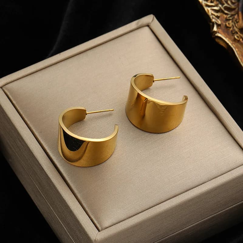 Stainless Steel Gold Round Hoop Earrings